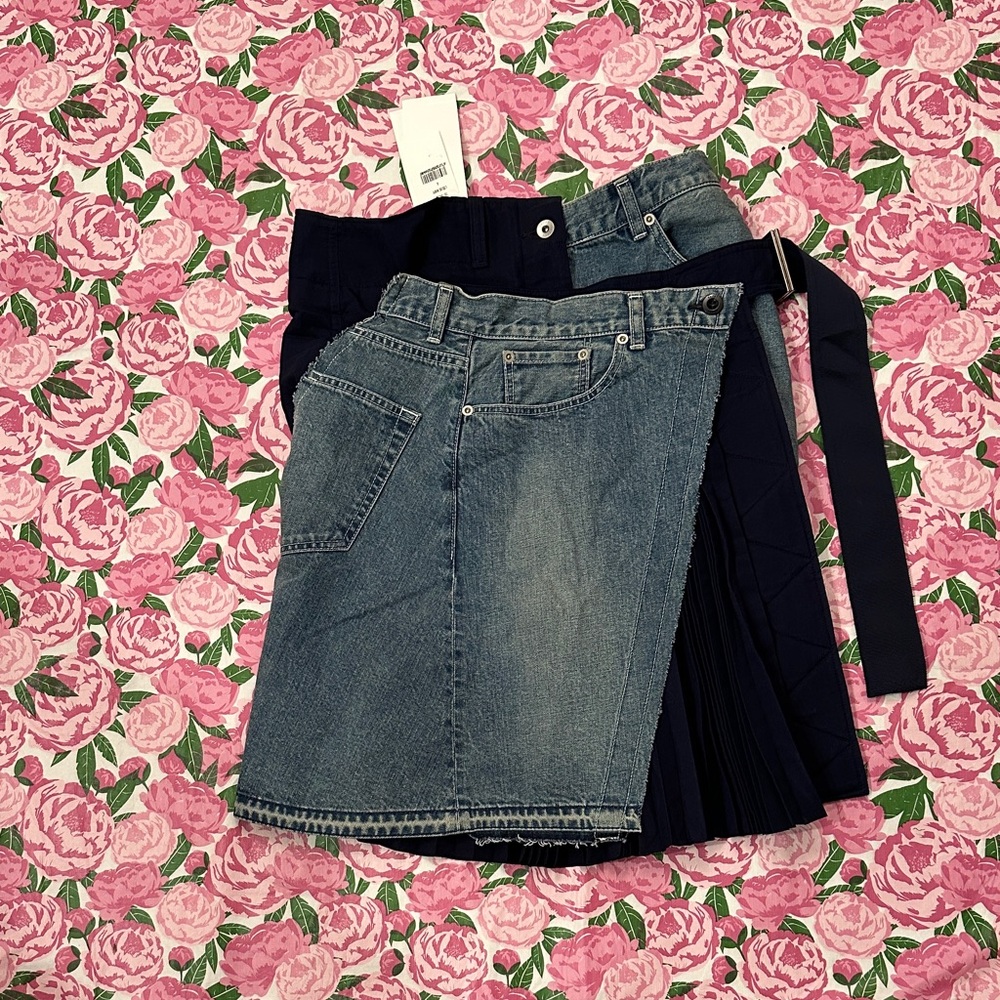 Sacai Blue and Black Denim Skirt